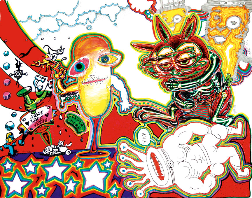 Ron English, Gibby Haynes, Daniel Johnston, Anthony Ausgang, and Clark Fox :: Collaborative Art, 2006