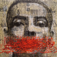 AYAD ALKADHI, (from the series), "I am Baghdad I - VI", 2008, mixed media on Arabic newspaper on canvas, each 48” x 48”