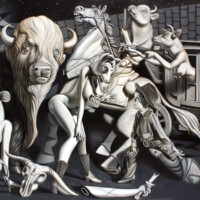 Ron English, "COWGIRL GUERNICA", 2006, oil on canvas, 90” x 36” Collection of Jean Marie