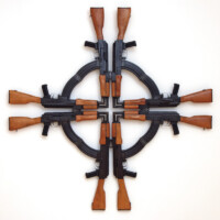 Mel Chin - Do Not Ask Me, "CROSS FOR THE UNFORGIVEN" - A Maltese cross, made from eight AK-47s, the weapon and the symbol of resistance around the world. 2003