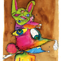 Gibby Haynes, "CHICKEN FRIED BUNNY", 2006, mixed media on paper 11” x 13”