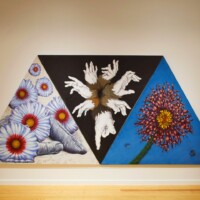 Wayne Gilbert, From Left to Right: "End of the Day"; "Pointless"; "Pollination", Oil and human cremated remains on canvas