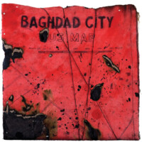HANAA MAL-ALLAH, "Baghdad City, USA Map", 2007, mixed media on paper mounted on board, cover with 8 pages each 21” x 21”, Collection of Tala Azzaw