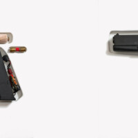 Mel Chin - Do Not Ask Me, "HOME y SEW 9" - An emergency gun-shot trauma kit within a Glock-17 9mm handgun. 1994