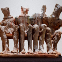 ABDEL-KARIM KHALIL, "Detainees", 2004, baked clay, 11” x 11” x 5”