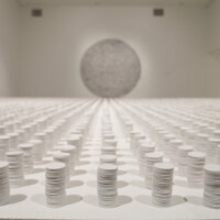 Prince Varughese Thomas, Installation - "Body Count", 2008 - 2012, 109,107 US pennies, wood, paint