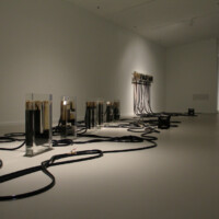 Andrei Molodkin, JUSTICE, 2011, acrylic blocks and plastic hoses filled with crude oil, pumps, compressor