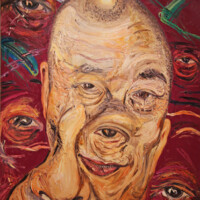 George Gittoes, "Sneeze" (portrait of the Dalai Lama), 1997, oil on canvas