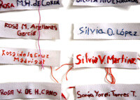 Lise Bjørne, "Desconocida Unknown Ukjent", 2006, 1023 cotton labels, silk string, and sewing pins