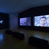 left: RASHED AL SHASHAI, "Shortcut", 2015 & right: SARAH ABU ABDULLAH, video installations: "Saudi Automobile", 2011 and series "Hide from Timeline", 2014