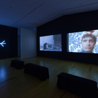 left: RASHED AL SHASHAI, "Shortcut", 2015 & right: SARAH ABU ABDULLAH, video installations: "Saudi Automobile", 2011 and series "Hide from Timeline", 2014