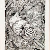 ZEUS PAREDES, "Gigil (Trembling)" series: "UGATAN SA PINTUAN (Rooted at the Door)", 2013, archival ink on paper